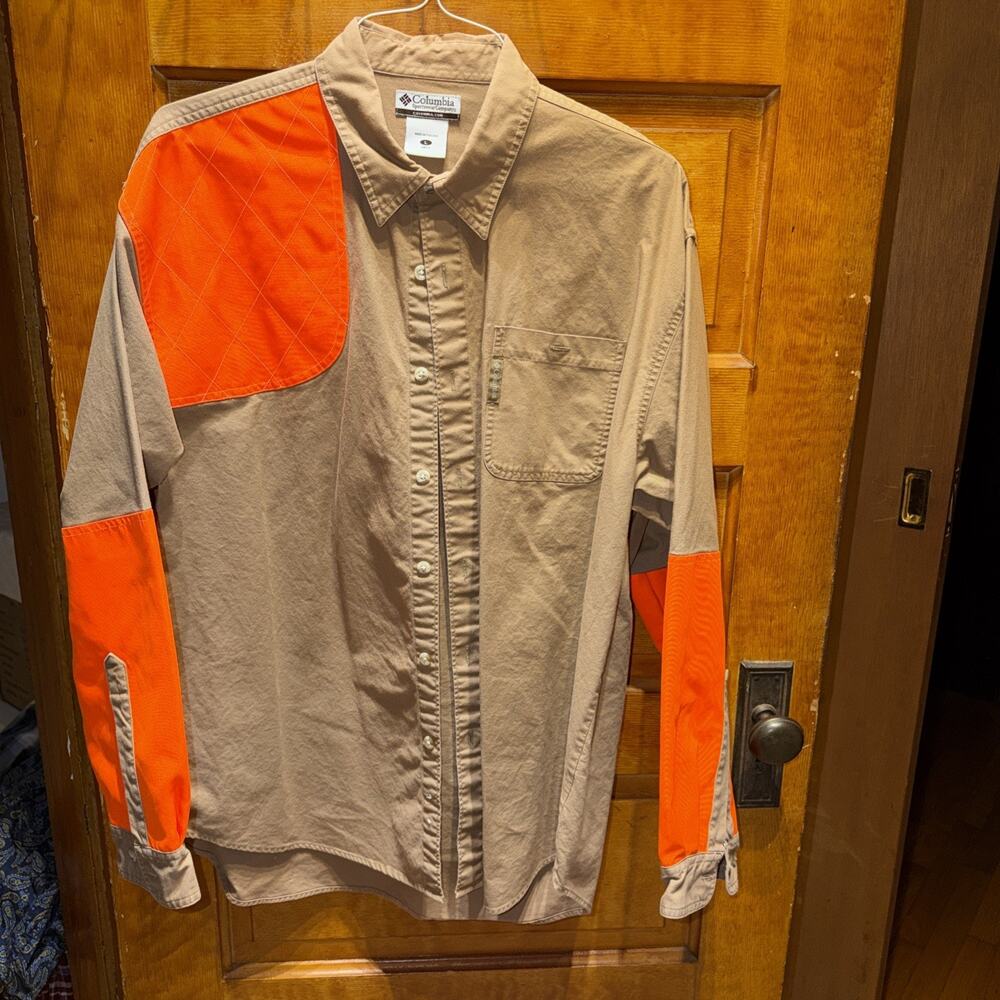 Columbia Hunting Shirt Mens L Brown Blaze Orange Upland Bird Hunting Outdoor
